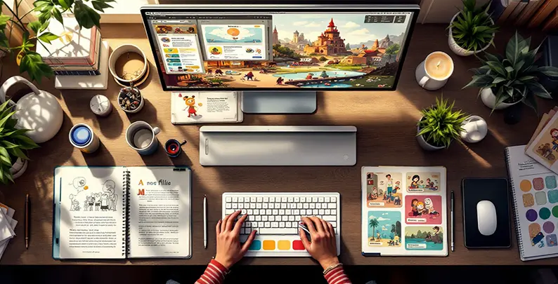 Grid layout of curated game art pieces for a professional artist portfolio