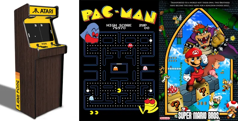 Collage of Classic Retro Games: Pong, Pac-Man, Super Mario Bros 