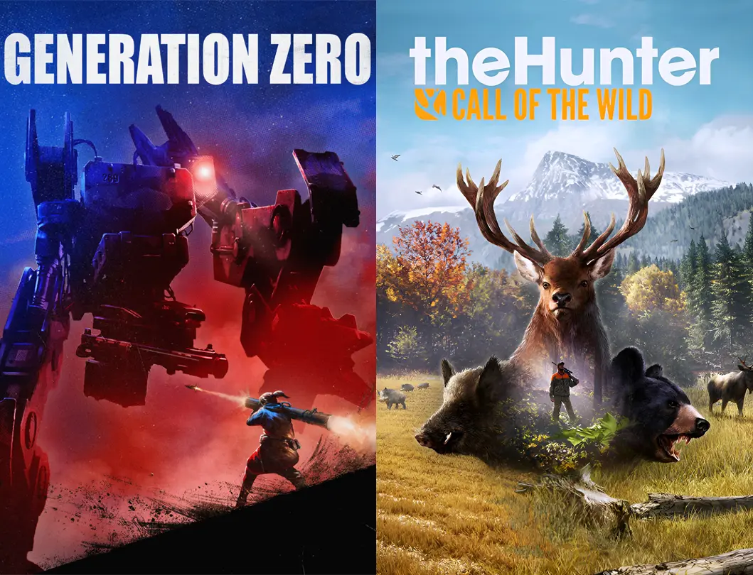 Collage of Generation Zero and theHunter Call of the Wild, Swedish-developed games featuring Scandinavian environments 